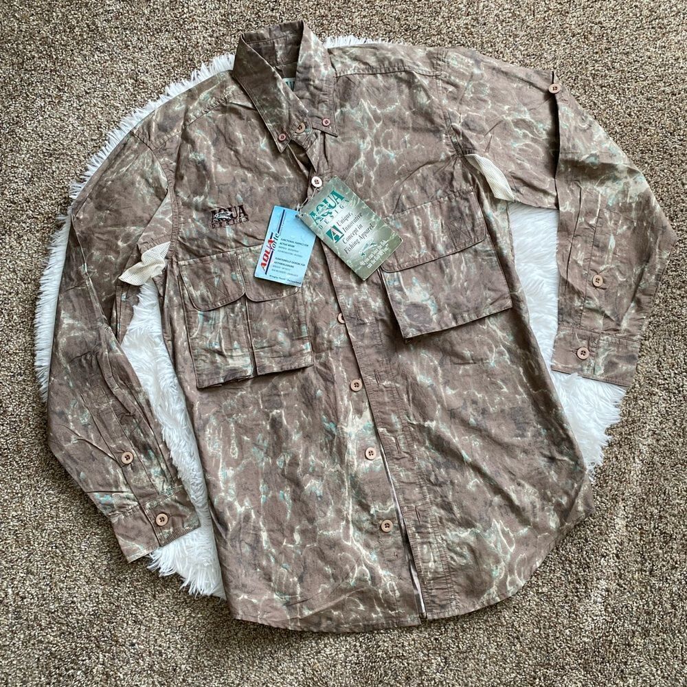 Aqua Design Button Front Fishing Shirt Weatherproof Water Resistant Mens Size XS